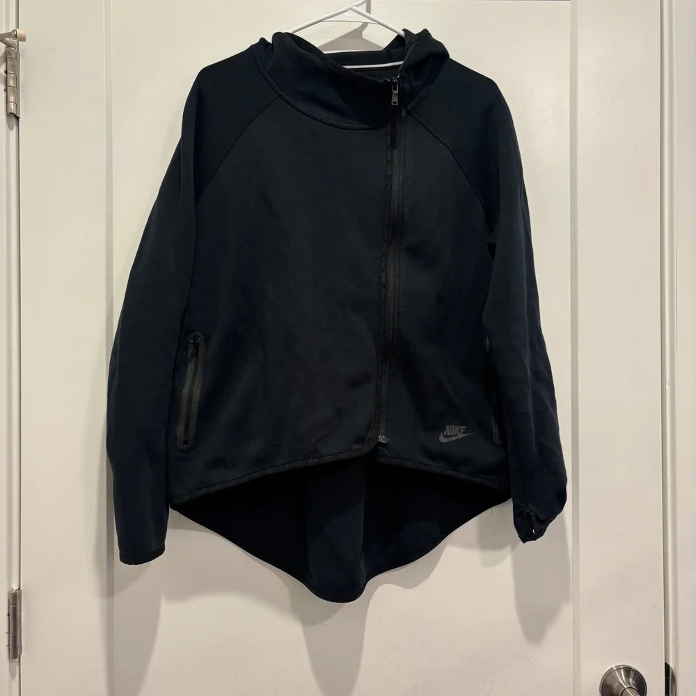 Nike Tech Fleece Butterfly Hoodie Mens Medium Black Asymmetrical Side Zip Jacket